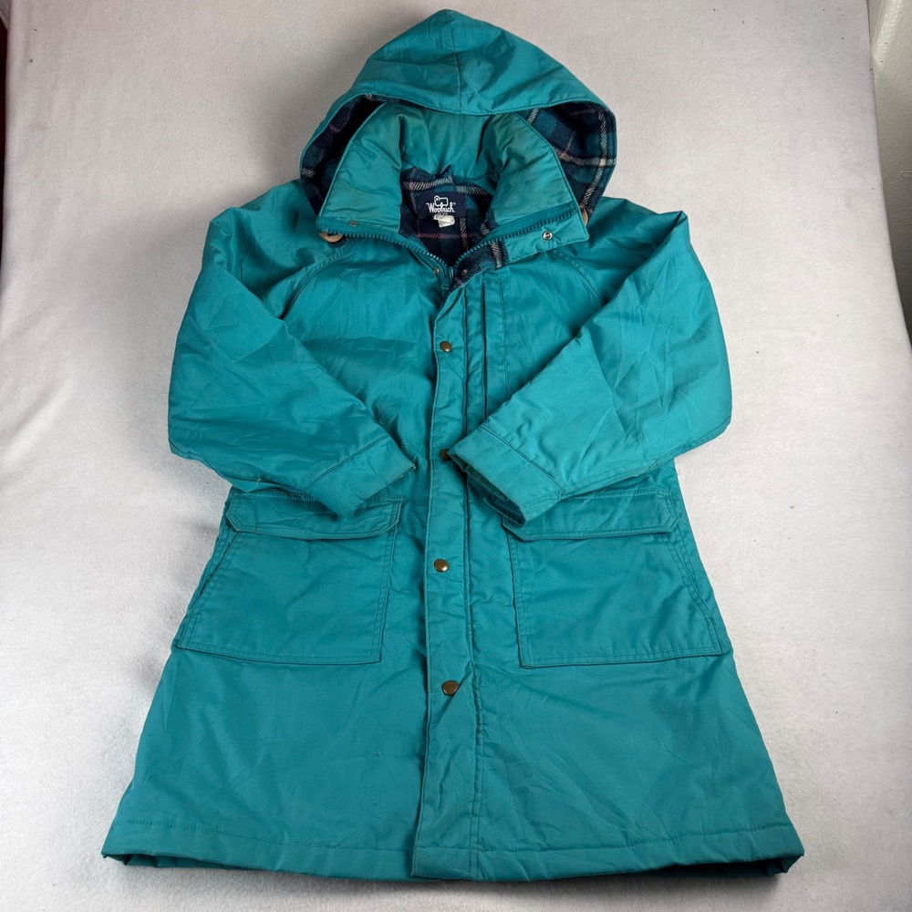 Woolrich Vintage Womens Teal Plaid Lined Hooded Mountain Parka Jacket Medium